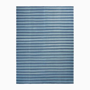 Vintage Dhurrie Teppich mit dunkelblauen und himmelblauen Streifen