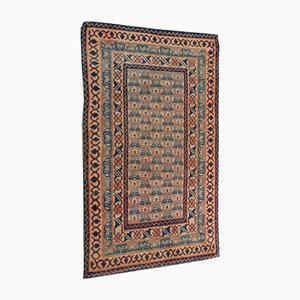 Vintage Dhurrie Flachgewebe mit Orangen und Blauen Blumenmustern, 1950er