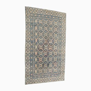 Tessuto piatto Dhurrie vintage avorio con motivi blu, anni '50