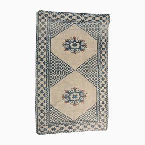 Tessuto Dhurrie vintage a trama piatta con medaglioni blu, anni '50