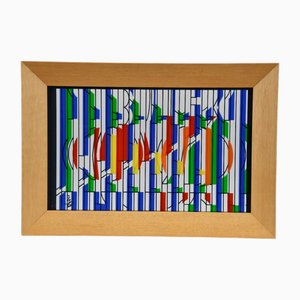 Yaacov Agam, Sérigraphie Abstract Kinetic, 1980, Verre, Encadré