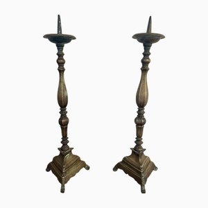 Large Antique Regency Brass Pricket Candlesticks, 1820s, Set of 2