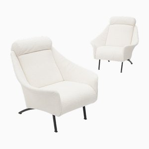 Poltrone Bouclé bianche, anni '50, set di 2