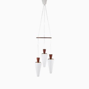 Ceiling Lamp in Opal Glass and Teak by Svend Aage Holm Sørensen, 1950s