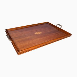 Antique Edwardian English Walnut Aperitif Serving Tray, 1910s