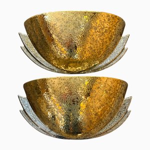 Ceramic and Golden Wall Lamps, 1970s, Set of 2