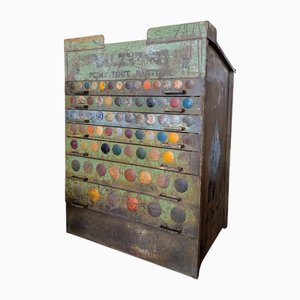 Vintage Industrial Painted Metal Valentine Paint Shop Cabinet by Charles Loupot, France, 1930s