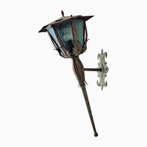 Mid-Century French Iron Outdoor Lantern with Acanthus Leaves