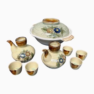 Japanisches Vintage Donabe Eintopf & Sake Set aus Keramik, 1970er, 8er Set
