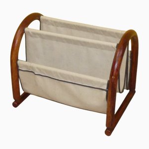 Porte-Revues Vintage en Bambou Courbé et Lin, 1960s