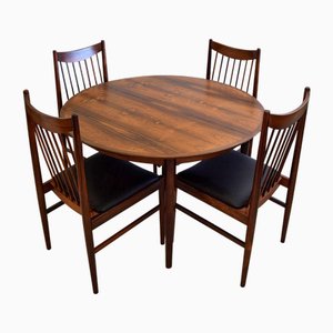 Modell 422 Esstisch und Stühle aus Jatoba Holz & schwarzem Leder von Helge Sibast, Dänemark, 1960er, 5 . Set