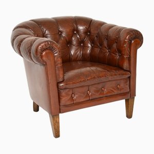 Antique Swedish Leather Armchair, 1900s