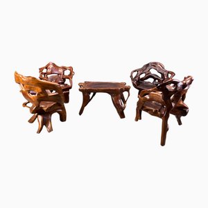 Set de Grandes Chaises en Racine d'Olivier, 1960s, Set de 5