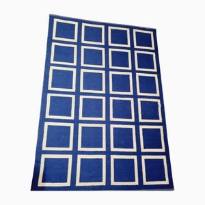 Vintage Double-Weave Plaid Wool Rug, 1970s