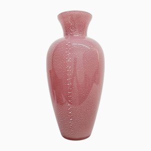 Large Murano Vase Decorated with Silver Leaves, 1970s