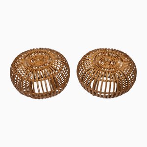 Große Mid Century Hummer Pot Fußhocker aus Rattangeflecht, 2 . Set