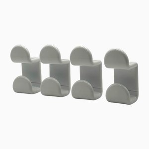 Vintage Hooks in White Plastic from Gedy, Italy, 1970s, Set of 4