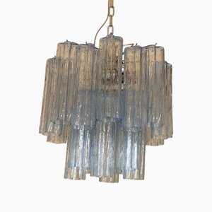 Blue Tronchi Murano Glass Chandelier in Venini Style by Simoeng