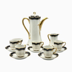 Servizio da caffè Art Nouveau in porcellana blu e oro di Haviland Limoges, Francia, inizio XX secolo, set di 13
