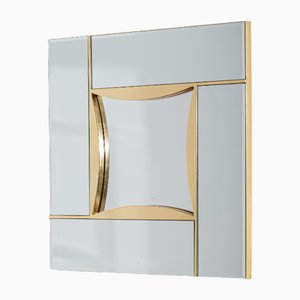 Specchio in vetro cloisonné e ottone, anni '70