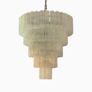 Lampadario in vetro di Murano Opalino Tronchi in stile Venini di Simoeng