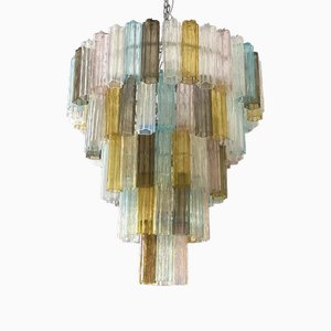 Multicolor Tronchi Murano Glass Chandelier in Venini Style by Simoeng