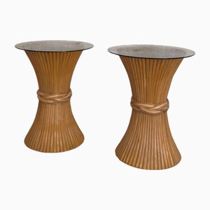 Bambus Beistelltische mit Glasplatte von McGuire, 1970er, 2er Set