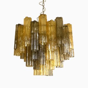 Amber and Fume Tronchi Murano Glass Chandelier in Venini Style by Simoeng