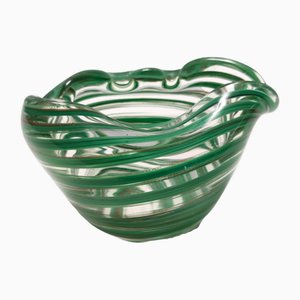 Murano Glass Ashtray with Green Canes and Aventurine Glass attributed to Alfredo Barbini, Italy, 1950s