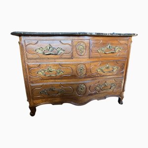 Louis XV Chest of Drawers in Walnut with Marble Top, 19th Century