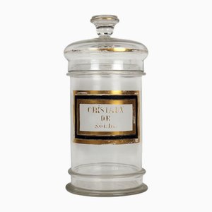 Apothekenglas aus Glas mit Cristaux de Soda Inschrift