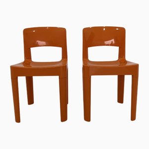 Sedie vintage in plastica arancione di Allibert, Francia, anni '70, set di 2