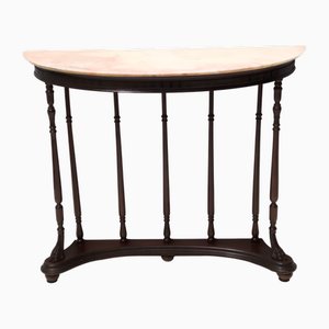 Neoclassical Turned Beech Console Table with Demilune Marble Top, Italy, 1960s