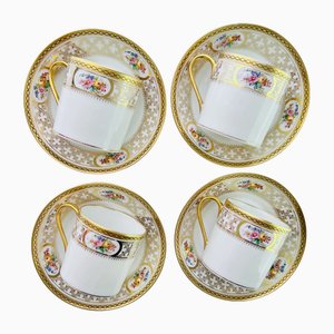 Rococo Belle Époque Style Gilded Floral Demitasse Coffee Service from Limoges & De Meuldre Coche, 1900s, Set of 8