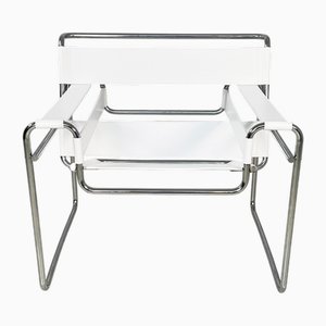 Italian Modern Wassily Armchair in White Leather by Marcel Breuer for Gavina, 1960s