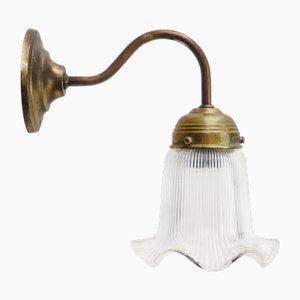 French Clear Holophane Glass and Brass Wall Lamp