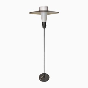 Lampadaire Mid-Century Moderne en Acier, Laiton et Verre, 1950s