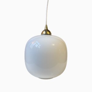 Scandinavian Modern Ceiling Lamp in Brass and White Opaline Glass