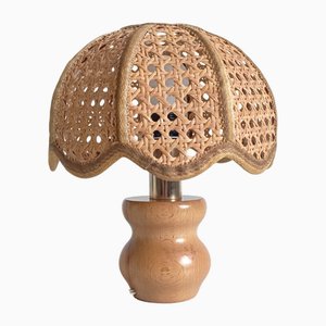 Italienische Mid-Century Tischlampe aus Kiefernholz & Schilfrohr, 1970er