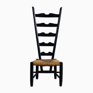 Kaminsessel aus Schwarz lackiertem Holz & Rush von Gio Ponti für Casa E Giardino, 1950er
