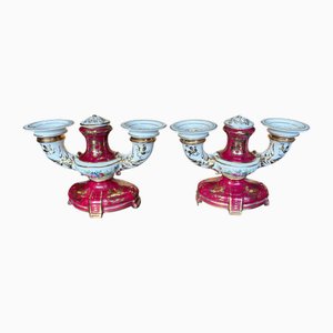 French Hand-Painted Limoges Porcelain Candlesticks, 1950s, Set of 2