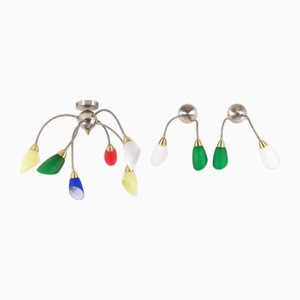 Applique e lampada da parete in vetro, Italia, anni '60, set di 3