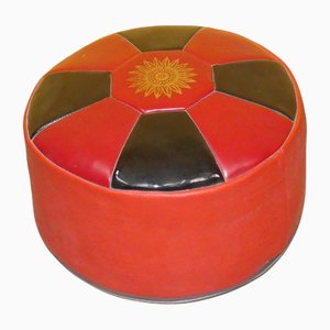 Ottomane en Faux Cuir Noir et Rouge, 1970s