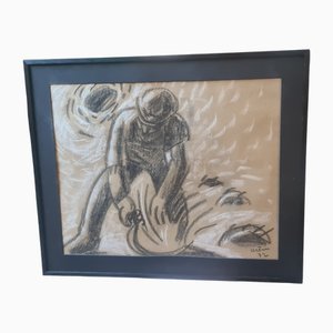 Jean Arene, Le Faucheur, 1972, Kreide und Pastell auf Papier, gerahmt