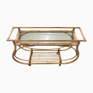 Sculptural Rattan Bar Table with Glass Top, 1940s