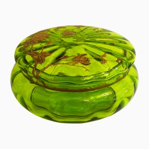 Porta caramelle antico Art Nouveau in vetro soffiato fluorescente, fine XIX secolo