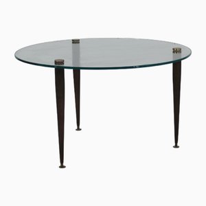 Table Basse Ronde avec Plateau en Cristal et Pieds en Laiton, 1990s