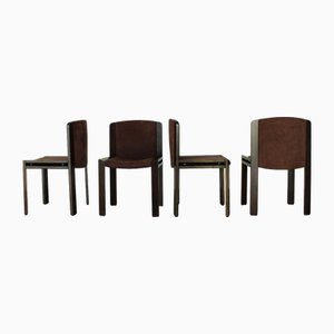 Mid-Century Modern Model 300 Dining Chairs in Walnut and Brown Velvet by Joe Colombo for Pozzi, 1966, Set of 4