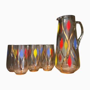 Glass Jug with Eight Glasses, 1950s, Set of 9
