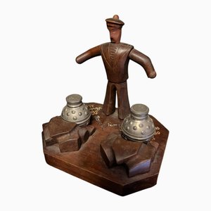 Vintage Wooden Inkwell, 1930s